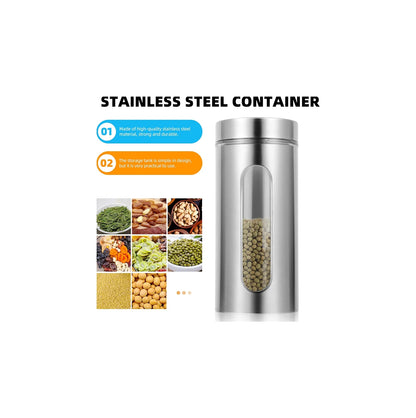 Stainless Steel Airtight Canister with Lid and Clear Window Food Storage Container Jars for Kitchen Counter Flour Coffee Bean Tea Cereal Sugar Cookie Storage Canister 1200ml