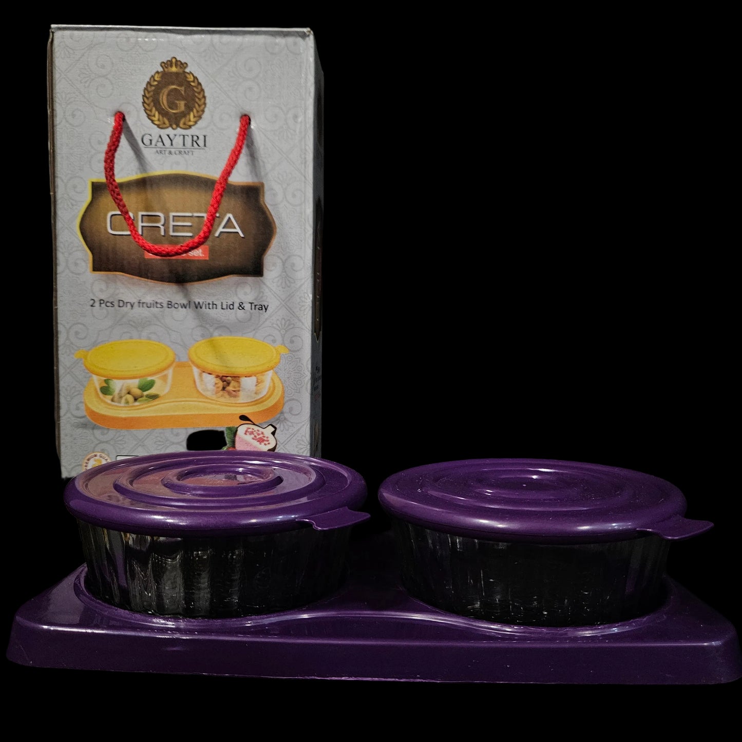 Gaytri Creta 2+1 Dry Fruits Bowl set with lid & tray perfect for Return gifting