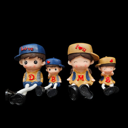 Family Set Charming Showpiece | Polyresin Hanging Legs Statues | Family Sitting Dolls Miniature Figurine for Living Room Shelf Home Decor Items (4 Pcs Set