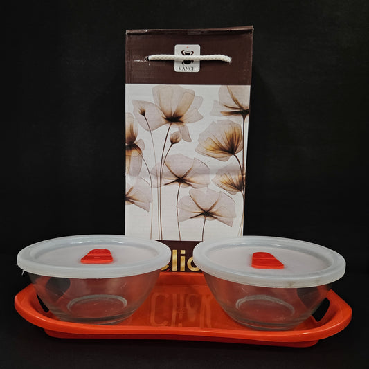 Kanch click 2 piece glass bowls with Airtight Lid & tray for dry fruits storage purpose