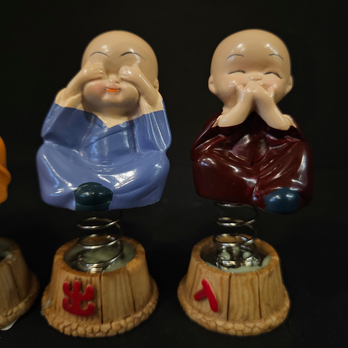 Monk 4 Pcs Little Cute Statue for Car, Monk Spring Set for Car Dashboard or Interior Decoration, Shaking Head Chinese Kunfu Monks Figurine