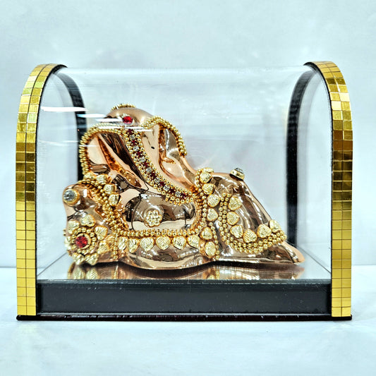 Lord vinayaka murti in sitting posture 24carats gold Plated idol Statue in a transparent protective cabin