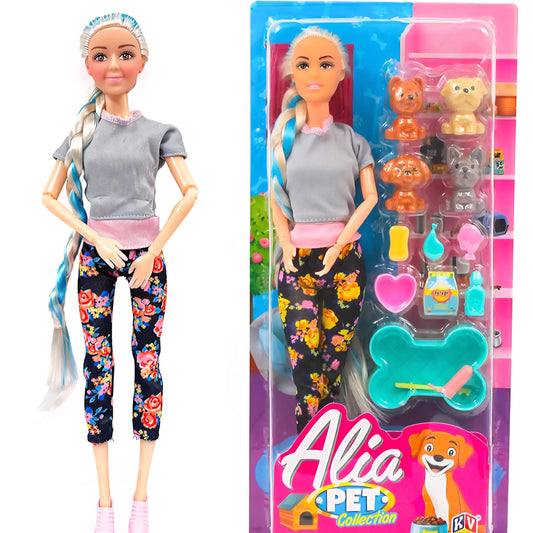 Alia Doll Set, Ultimate Doll Collection, Pet Lover Theme Sets with Pets and Other Accessories, Suitable for 3years and Above