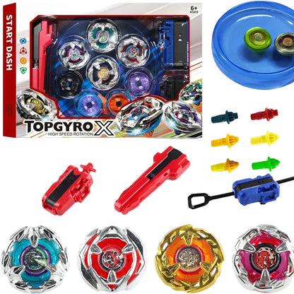Battling Top Burst Gyro Toy Blade Battle Set with 4 Spinning Tops, 2 Launchers 1 Rapicords, Portable Storage Box, for Kids Ages 6+