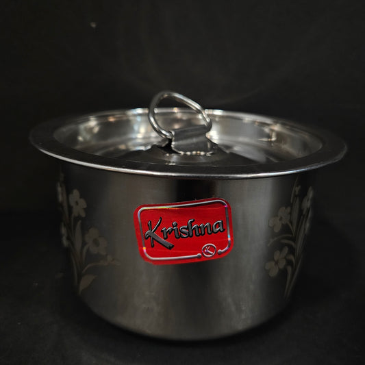 Stainless Steel Round storage box Floweral design with lid perfect for Return gifting purpose