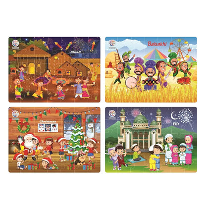 Ratna's 4 in 1 Indian Religion Jigsaw Puzzle (4 x 35 Pieces) for Kids 3+ Years