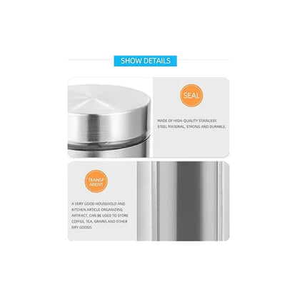 Stainless Steel Airtight Canister with Lid and Clear Window Food Storage Container Jars for Kitchen Counter Flour Coffee Bean Tea Cereal Sugar Cookie Storage Canister 1200ml