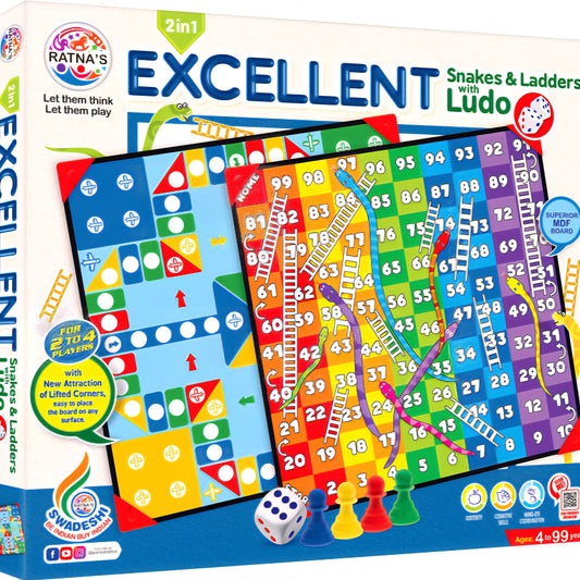 Wooden Excellent 2 in 1 Snakes & Ladders with Ludo Party & Fun Board Game