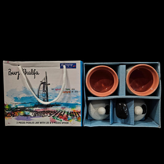 Burj Khalifa 2pcs set Pickle jar with lid & 2 Spoons for Return gifting
