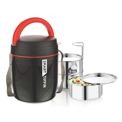 Asian smart 3 Tiffin carrier double wall Insulated Supplied with 3 family size Stainless Steel Containers with Stainless  Steel lids