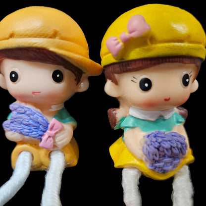 Family Set Charming Showpiece | Polyresin Hanging Legs Statues | Family Sitting Dolls Miniature Figurine for Living Room Shelf Home Decor Items (4 Pcs Set