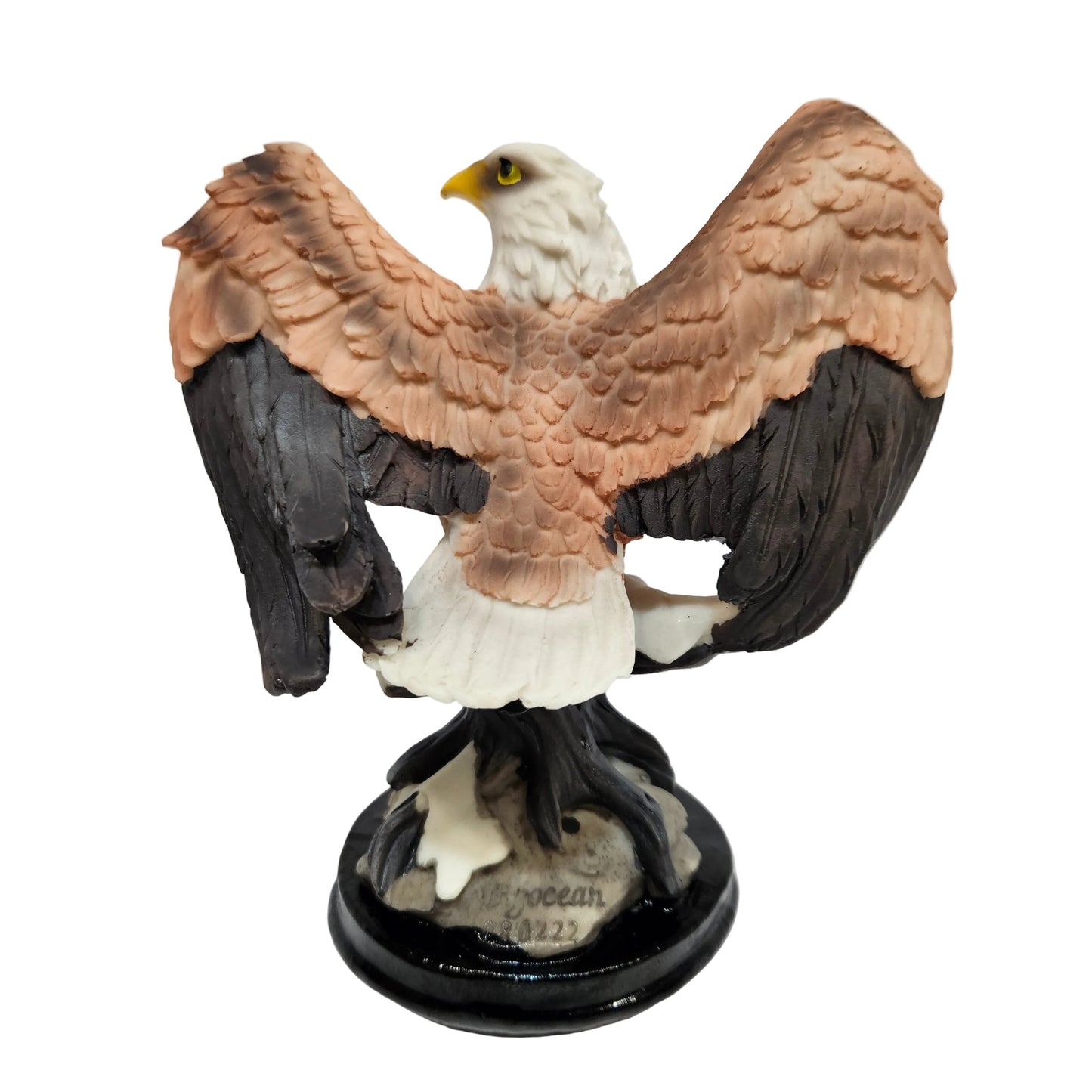 Eagle Sculpture with Red and Brown Feathers – Hand-Painted Ceramic Bald Eagle Figurine on Rock Base – Patriotic Wildlife Statue for Home, Office, Collectors and Gifts