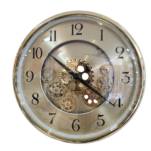 Designer Wall Clock with Moving Gear Mechanism | Gold Finish Silent Sweep Noiseless Technology | Clock for Living Room