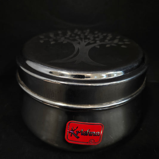 Stainless Steel Round storage box with Tree Design & lid perfect for Return gifting purpose