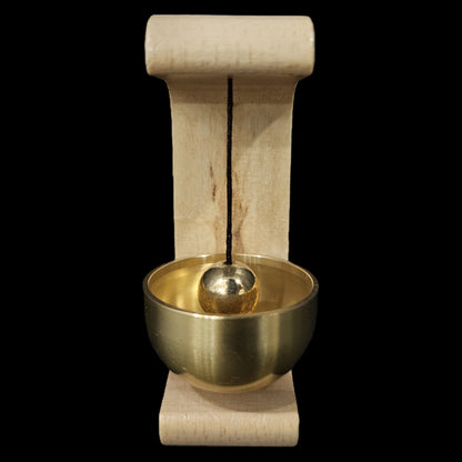 Mini Brass Hanging Bell with Wooden Stand Decorative Temple Bell for Home Mandir Pooja Room | Small Tabletop Puja Ghanti with Wooden Frame