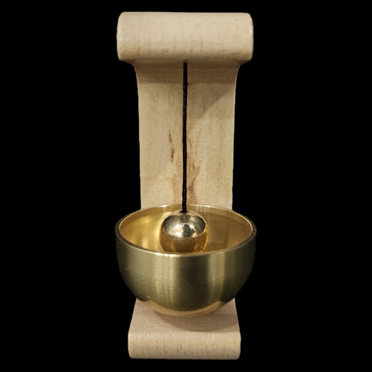 Mini Brass Hanging Bell with Wooden Stand Decorative Temple Bell for Home Mandir Pooja Room | Small Tabletop Puja Ghanti with Wooden Frame