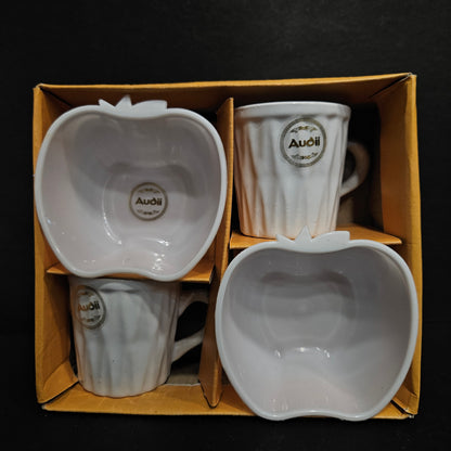 Alto gift set of 2 Ceramic tea cups & 2 apple shaped serving Bowls gift set