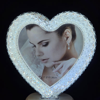 White Heart Shape Crystal Photo Frame with Button Operated for gifting purpose/couple gifting