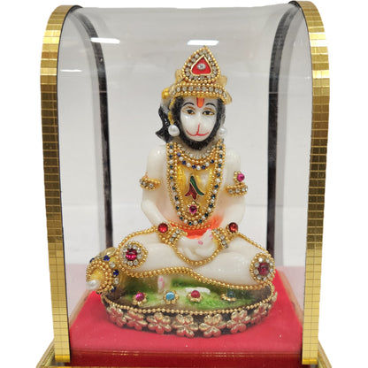 Hanuman Ji cabin idol Statue, Polyresin  Sitting Bajrang for Pooja Temple Home Decoration Item Positive Environment, Marble Dust Murti Idol Housewarming Gift