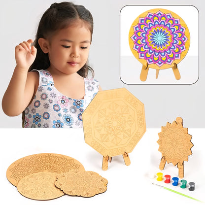 RATNA'S Wooden Mandala Art Jumbo Coloring Kit - 9 Mandala Art Pieces With 2 Frame Set - Art & Craft Creative Coloring Fun for Kids & Adults