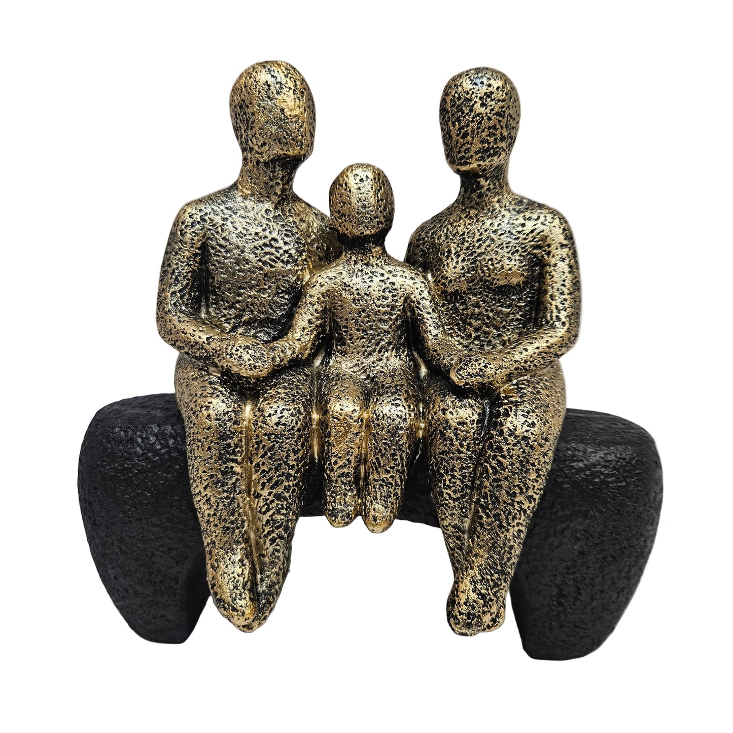 Decorative abstract family of three sitting statue resin gold and black color