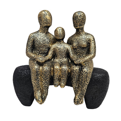 Decorative abstract family of three sitting statue resin gold and black color