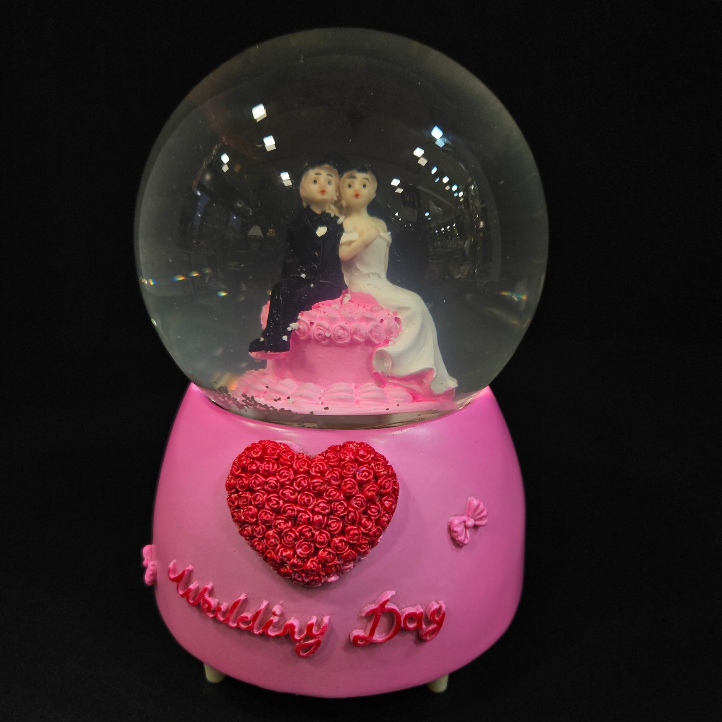Cute Good looking married couple in a glass dom with Music & multi colour lighting snow Globe