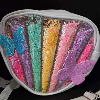 Cute butterfly Purse for Girls Kids, Rainbow Glitter Sequin Crossbody Bag for Toddlers