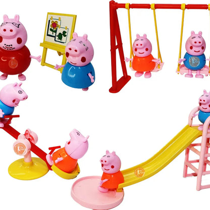 Pepp'a Pig's Family Playground Park Set with Pig Family Figures, Slide, Swing, See-Saw, Easel Sets Pieces for Kids/Pretend Playground Set for Kids. Best for Birthday Gifts