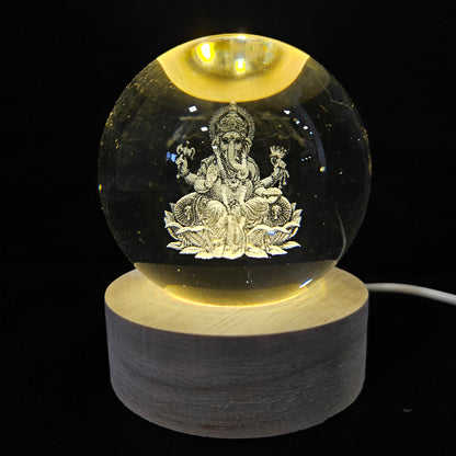 Crystal Ball Night Lamp, Solar System Light, USB Table Colorful Wooden Crystal for Home, Office, Birthday Gift