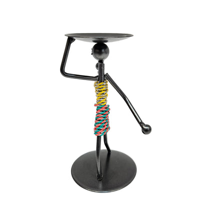 Metal Stick Figure Candle Holder for Tealight – Handcrafted Tribal Art Iron Candle Stand for Home, Living Room & Diwali Decoration, Unique Gift Item