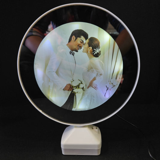 White circular Shaped Photo Frame with Button Operated for gifting purpose/couple gifting
