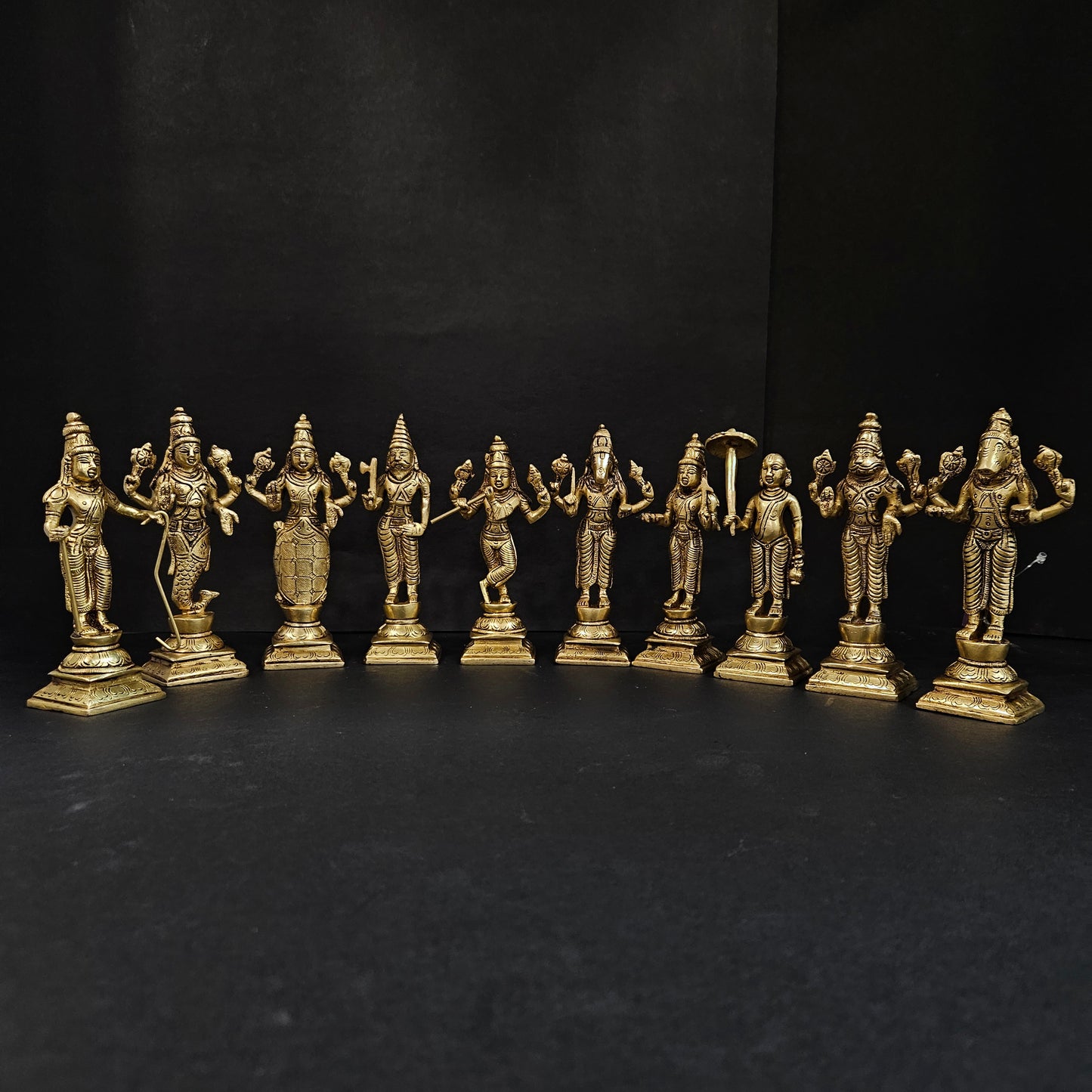 Brass Dashavatara Dasavatharam of Lord Vishnu Statues Ten Incarnations Avatars Idol