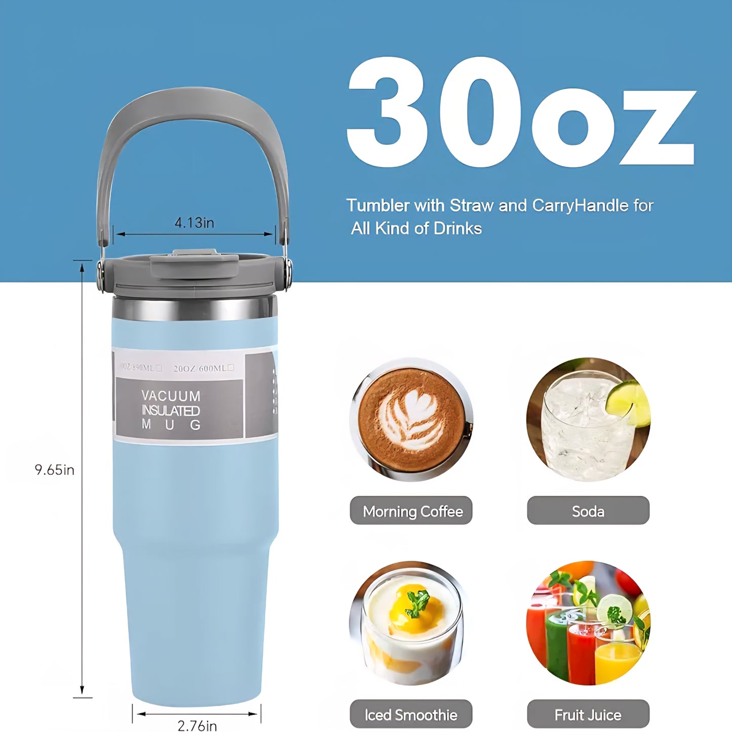 tumbler with straw, Keep Hot/Cold for Hours, Vacuum water bottle Stainless Steel Tumbler