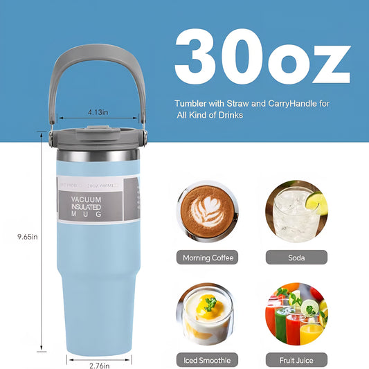 tumbler with straw, Keep Hot/Cold for Hours, Vacuum water bottle Stainless Steel Tumbler