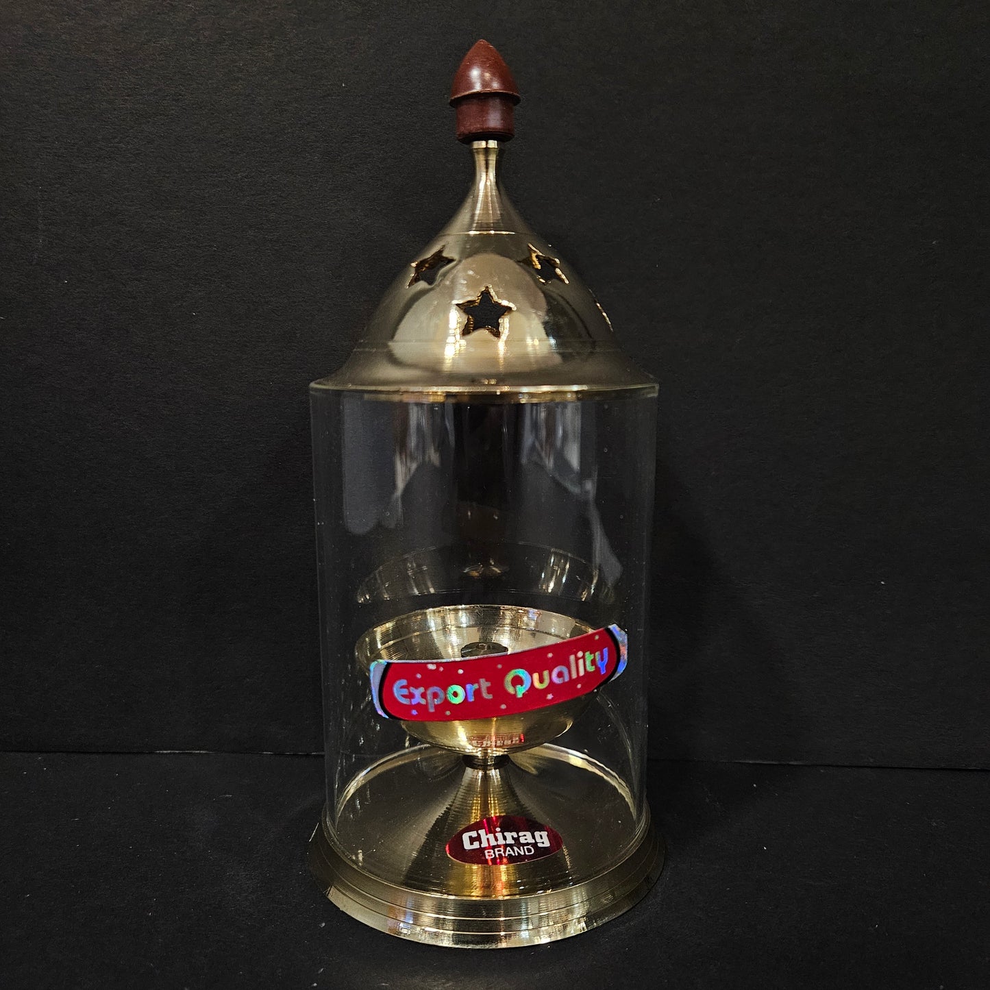 Oil Lamp with Gold Base,Decorative Candle Holder Akhand Jyoti Oil Diya with Clear Glass Cover | Rotating Lifting Wick | Perfect for Spiritual Decor, Hindu Rituals, Diwali Festive Gifts