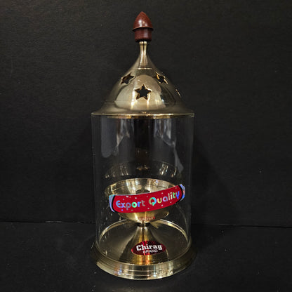 Oil Lamp with Gold Base,Decorative Candle Holder Akhand Jyoti Oil Diya with Clear Glass Cover | Rotating Lifting Wick | Perfect for Spiritual Decor, Hindu Rituals, Diwali Festive Gifts