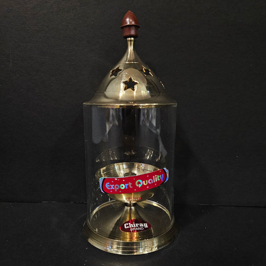 Oil Lamp with Gold Base,Decorative Candle Holder Akhand Jyoti Oil Diya with Clear Glass Cover | Rotating Lifting Wick | Perfect for Spiritual Decor, Hindu Rituals, Diwali Festive Gifts