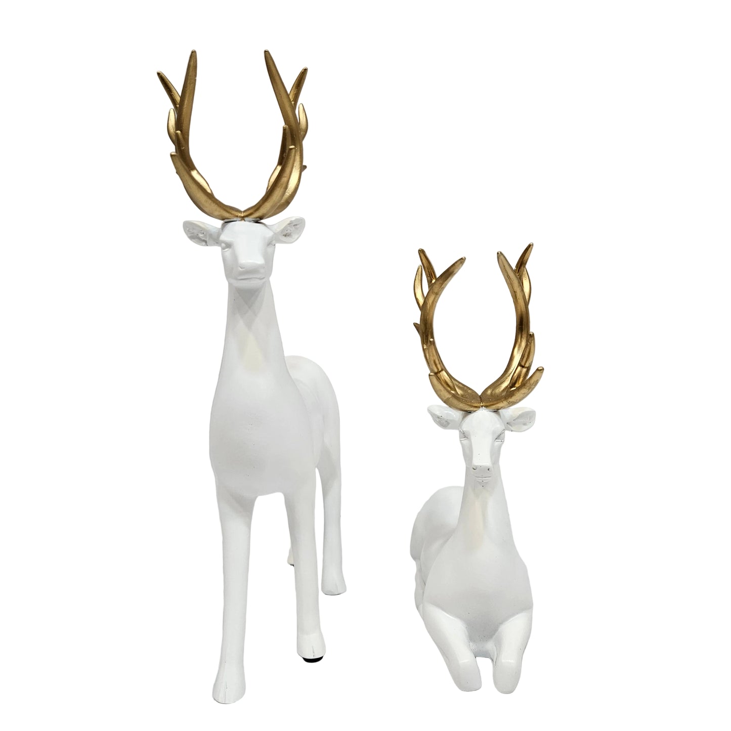 White resin deer 2pcs set figurines a distinct gold antler design Showpiece