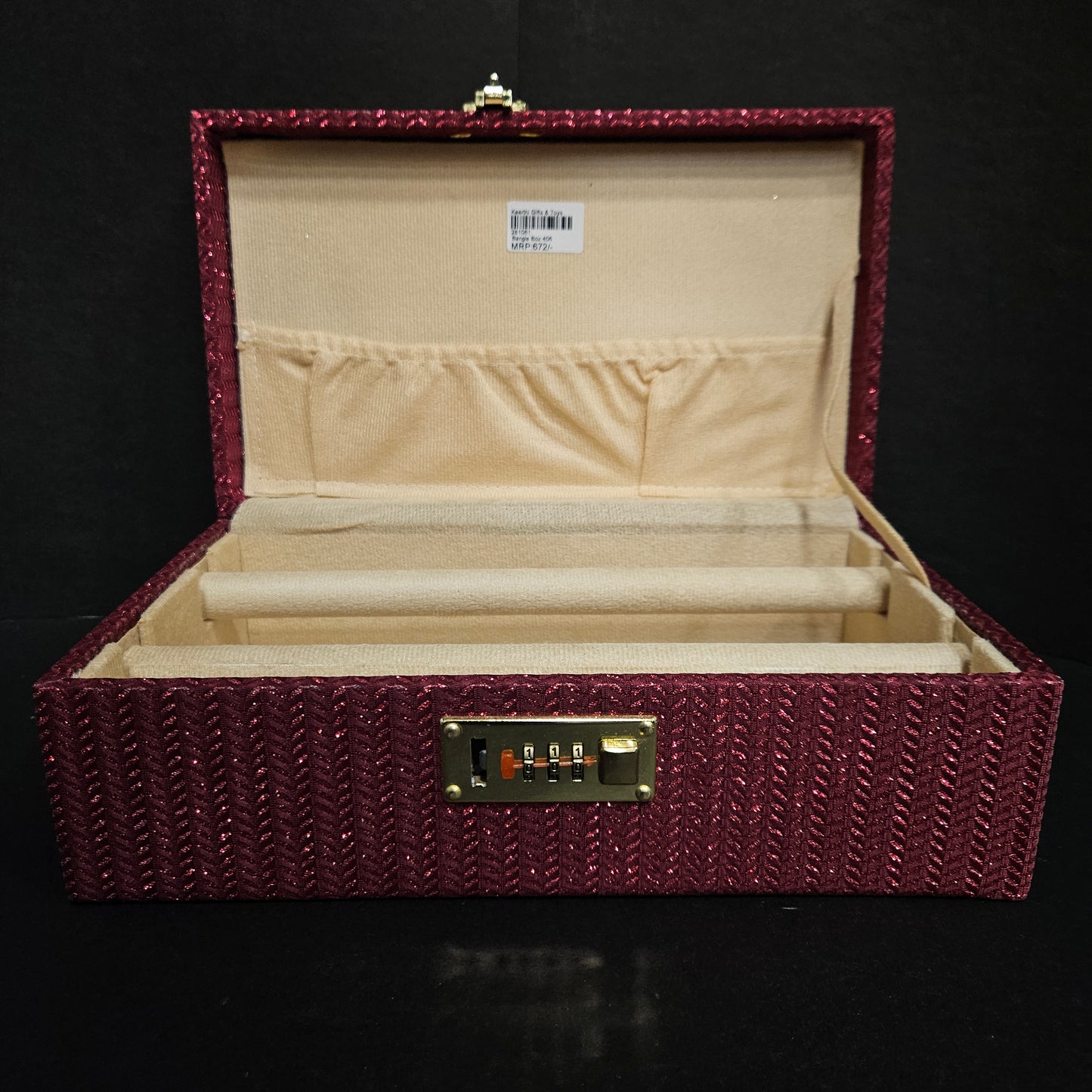 Rectangular Maroon colour Wooden Bangle Box 2 Rods & hard Material glitter Desiger Bangle Box for women's