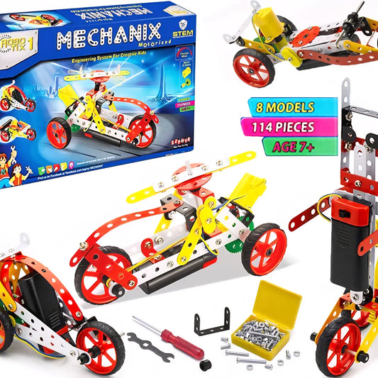 Baby Smiles MECHANIIX ROBOTIX 1 Engineering System for Creative Kids from Age 8+, in Box 114 Pieces Including High Powered Motor and Gear System
