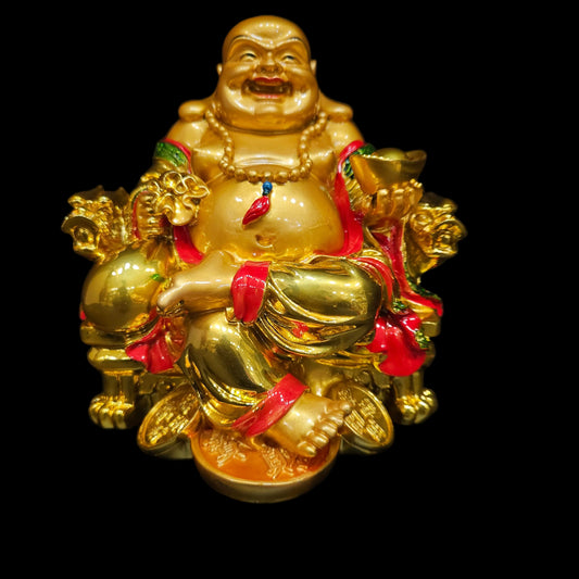 Golden Feng Shui Laughing Buddha Statue Sitting Statue Showpiece Figurine