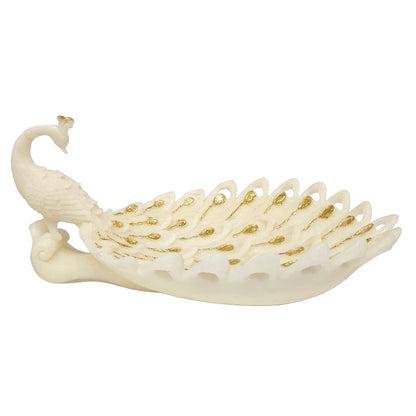 Peacock figurine - gold-toned feather work accented decorative tray Showpiece for Table decor