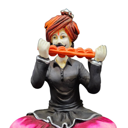 India Handcrafted Polyresin Rajasthani Tradition Man Playing musical Instrument Idol Sculpture