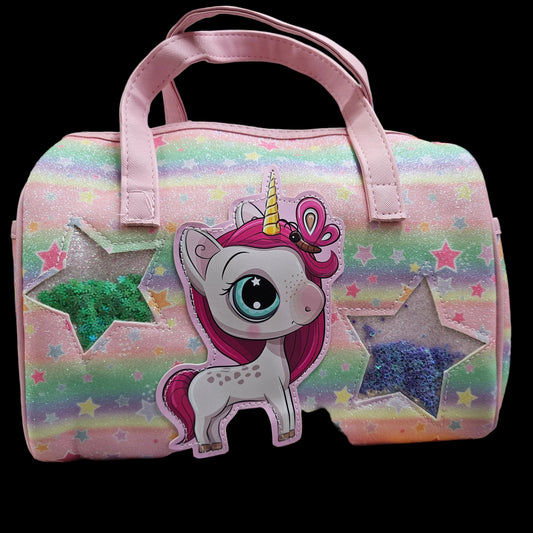Unicorn Themed portable hand bang with glitter finishing for kids