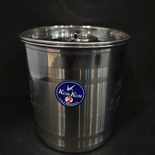 Stainless Steel Round big size storage box with Rose design & lid perfect for Return gifting purpose