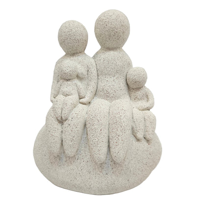 Family of 4 Figurines - Resin Hand-Painted Parents and Kids Beige Abstract Sculpture- Heartwarming Ornaments Home Tabletop Shelf Gift Decor