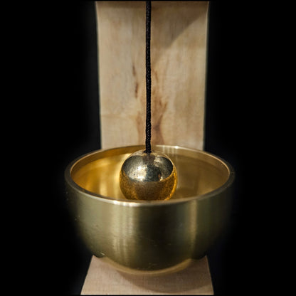 Mini Brass Hanging Bell with Wooden Stand Decorative Temple Bell for Home Mandir Pooja Room | Small Tabletop Puja Ghanti with Wooden Frame