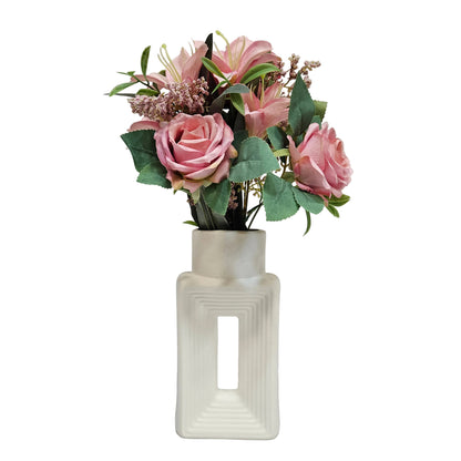 White Ceramic Vases Rectangular Ceramic Flower Vases Decorative Vases for Rustic Home Decor