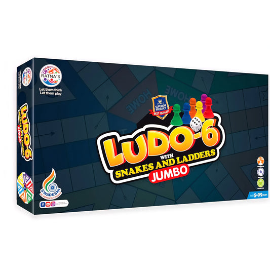 Ratna's Ludo-6 with Snakes & Ladders Jumbo Size Board Game, Double-Sided, Traditional Family Game